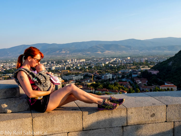 baby travel Marcela and Frankie watching sunset in Bulgaria Plovdiv